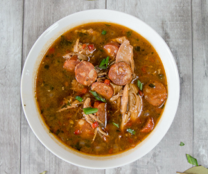 Delicious chicken and sausage gumbo anyone can make. It all starts with a flawless oven roux and ends with chicken and sausage gumbo goodness!